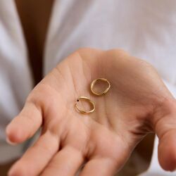 14K Altın Halka Küpe 1,2 mm 1.2 cm GİZLİ KİLİT - 1