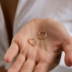 14K Altın Halka Küpe 1,2 mm 1.5 cm GİZLİ KİLİT - 1