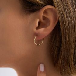 14K Altın Halka Küpe 1,2 mm 1.5 cm GİZLİ KİLİT - 3