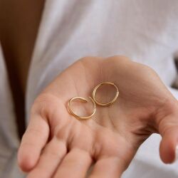 14K Altın Halka Küpe 1,2 mm 1.8 cm GİZLİ KİLİT - 1