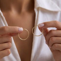 14K Altın Halka Küpe 1,2 mm 2.8 cm GİZLİ KİLİT - 1