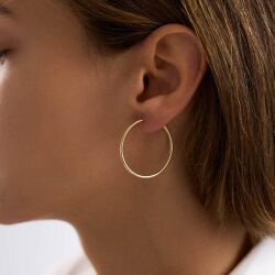 14K Altın Halka Küpe 1,2 mm 3.2 cm GİZLİ KİLİT - 2