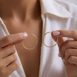 14K Altın Halka Küpe 1,2 mm 3.2 cm GİZLİ KİLİT - 1