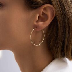 14K Altın Halka Küpe 1,2 mm 3.8 cm GİZLİ KİLİT - 2