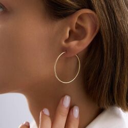 14K Altın Halka Küpe 1,2 mm 3.8 cm GİZLİ KİLİT - 3