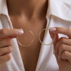 14K Altın Halka Küpe 1,2 mm 3.8 cm GİZLİ KİLİT - 1