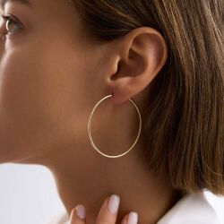 14K Altın Halka Küpe 1,2 mm 4.5 cm GİZLİ KİLİT - 2