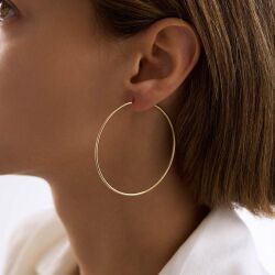 14K Altın Halka Küpe 1,2 mm 6.0 cm GİZLİ KİLİT - 2