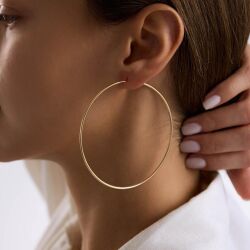 14K Altın Halka Küpe 1,2 mm 7.5 cm GİZLİ KİLİT - 2