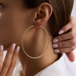 14K Altın Halka Küpe 1,2 mm 7.5 cm GİZLİ KİLİT - 3