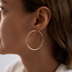 14K Altın Halka Küpe 2 mm 5.5 cm - 2