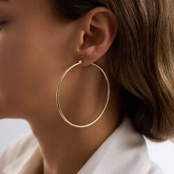 14K Altın Halka Küpe 2 mm 6.5 cm - 2