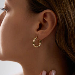 14K Altın Halka Küpe 3 mm 1.5 cm - 3