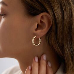 14K Altın Halka Küpe 3 mm 2.0 cm - 2