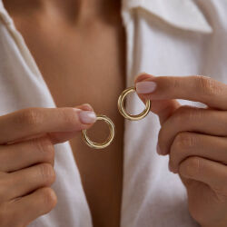 14K Altın Halka Küpe 3 mm 2.0 cm - 3