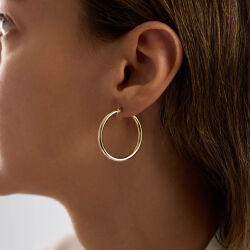 14K Altın Halka Küpe 3 mm 3.0 cm - 2