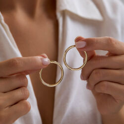 14K Altın Halka Küpe 3 mm 3.0 cm - 1