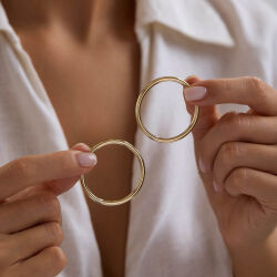 14K Altın Halka Küpe 3 mm 4.0 cm - 1
