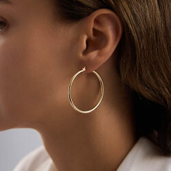 14K Altın Halka Küpe 3 mm 4.3 cm - 2