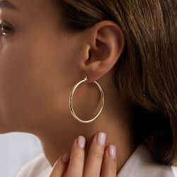 14K Altın Halka Küpe 3 mm 4.3 cm - 3