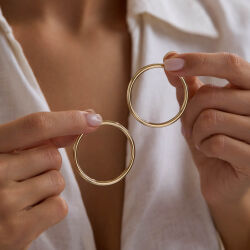 14K Altın Halka Küpe 3 mm 4.3 cm - 1