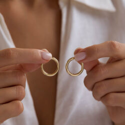 14K Altın Halka Küpe 4 mm 2.2 cm - 1