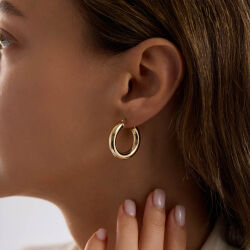 14K Altın Halka Küpe 4 mm 2.5 cm - 3
