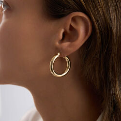 14K Altın Halka Küpe 4 mm 3.0 cm - 2