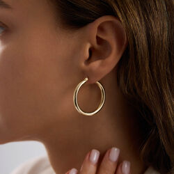 14K Altın Halka Küpe 4 mm 3.3 cm - 3