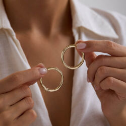 14K Altın Halka Küpe 4 mm 3.3 cm - 1