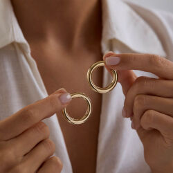 14K Altın Halka Küpe 5 mm 3.0 cm - 3