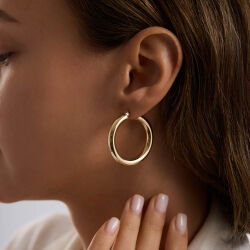 14K Altın Halka Küpe 5 mm 3.5 cm - 3
