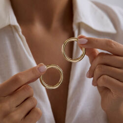 14K Altın Halka Küpe 5 mm 3.5 cm - 1