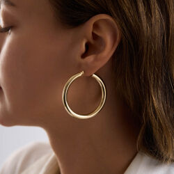 14K Altın Halka Küpe 5 mm 4.5 cm - 2