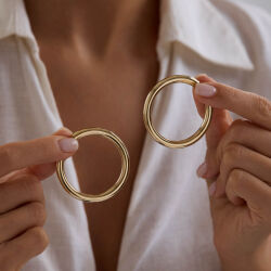14K Altın Halka Küpe 5 mm 4.5 cm - 1