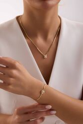 Altın Balık Sırtı Parçalı Baget Set Kolye, Bileklik - 1