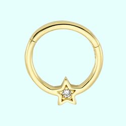 Altın Halka Piercing Yıldız 14 Ayar - Thumbnail