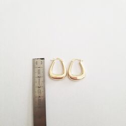 Altın Küpe 14K 585 Parlak Çanta Tasarım 2.3 cm Zarif Küpe Bombeli - Thumbnail